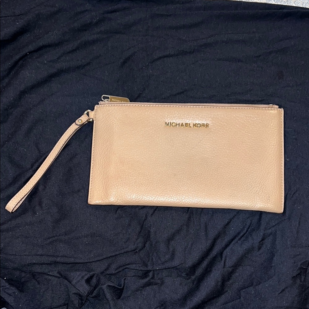Michael Kors Large Leather Wristlet/Clutch - Tan